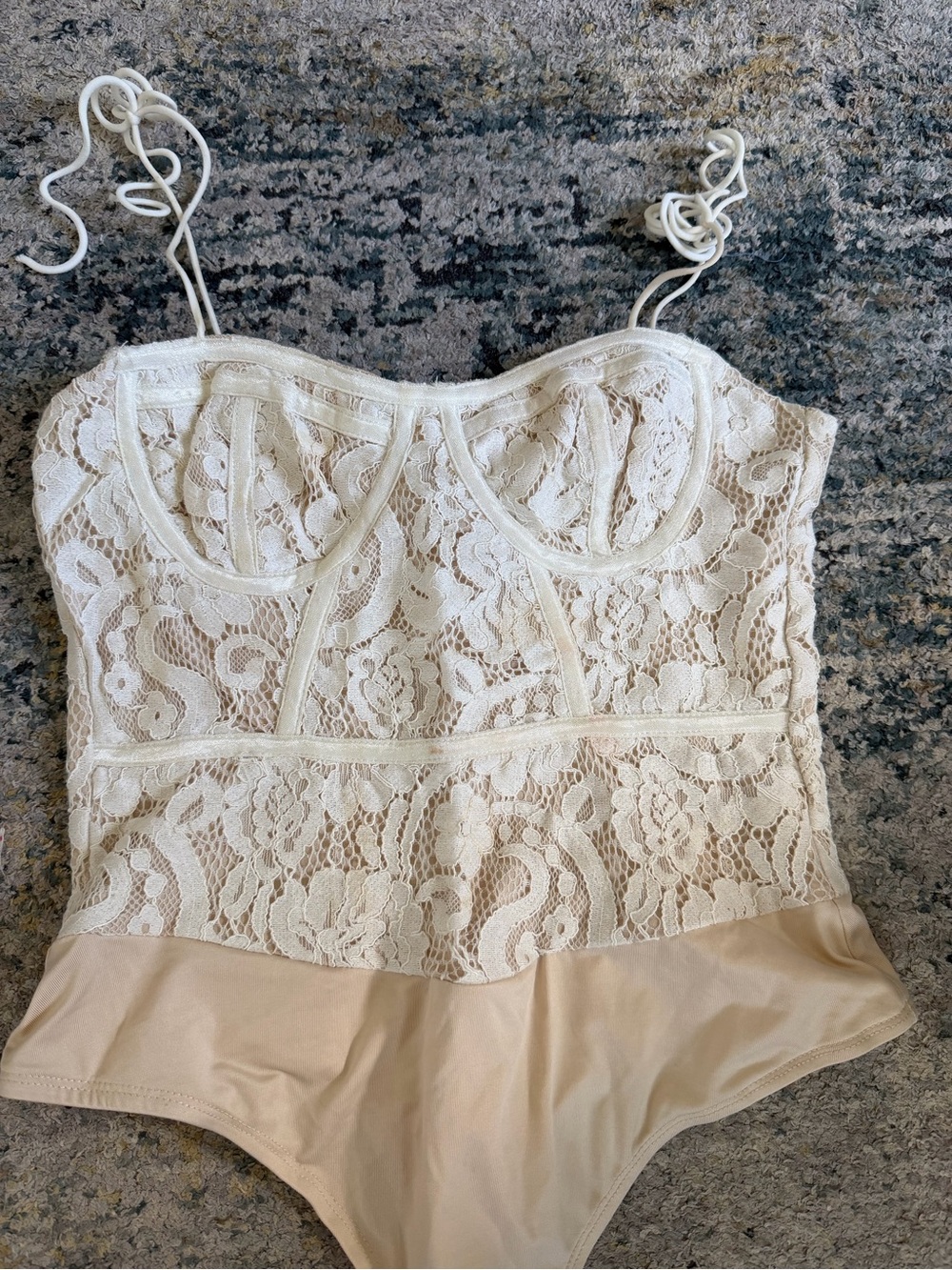 superdown Lace Bandeau Bodysuit in Ivory and Cream